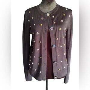 Tory Burch Navy Blue Embellished Buttons 
Merino Wool Cardigan Sweater Small - S